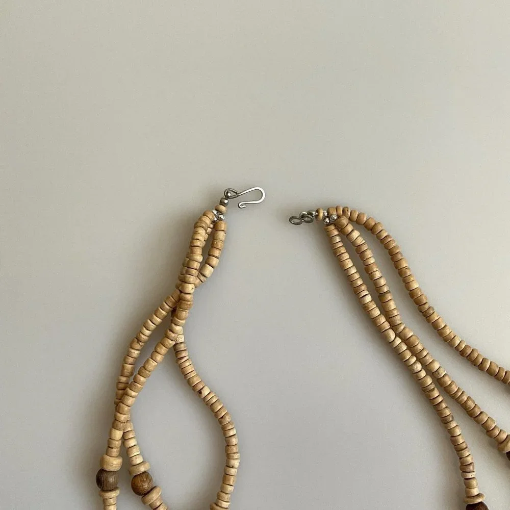 BOHO WOOD BEAD TRIPPLE STRAND NECKLACE